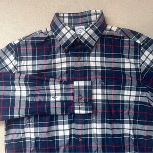 Brooks Brothers 1818 Men Regular Fit Blue Flannel Plaid Button Down Shirt Medium